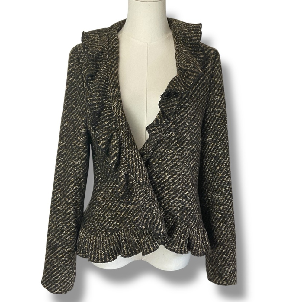 Vintage Blazer Fylo Wool Blend Brown Tan Ruffle Textured Knit Womens Size 8‎
